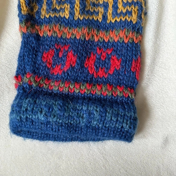 Rainbow Alpaca Cardigan Zip Up Hood Hand Knit in Peru Size L - Picture 6 of 9